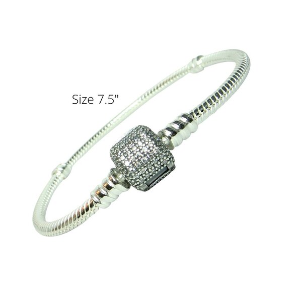 Pandora Snake Chain Clear CZ Clasp Charm Bracelet 2 Station 7.5" Sterling 590723 - Picture 1 of 7
